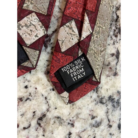 Geoffrey Beene Mens Silk Neck Tie Italy Red Tan White Geometric Work Dad Gift - Picture 5 of 6